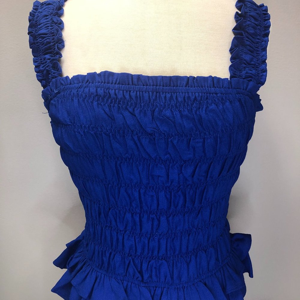 glam Blue Smocked Tiered Top